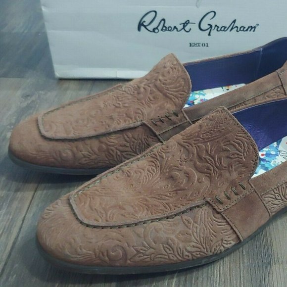 Robert Graham Seth Embossed Loafer Shoes Tan sz 8D Retail $298 main image 4